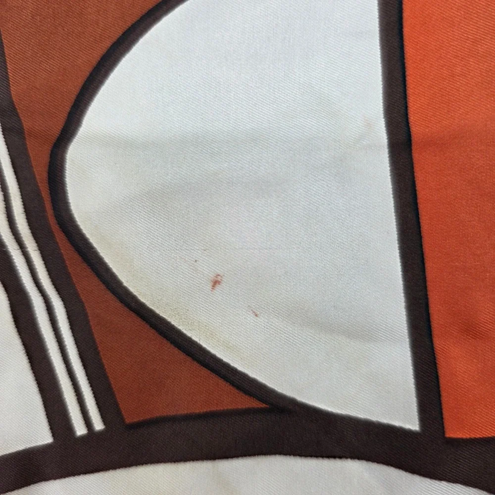 Yves Vacarisas Vintage Silk Scarf Brown Orange Graphic Classic Car Art Square